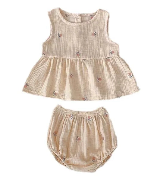 Summer Girls Linen Baby Clothes Set - Top & Bottom Only