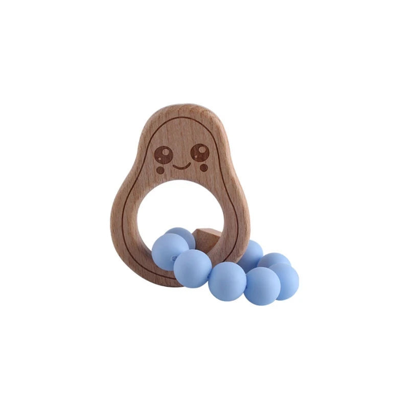 BPA Free Silicone Beads Baby Teether Baby Beech Wooden Avocado