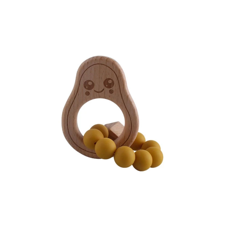 BPA Free Silicone Beads Baby Teether Baby Beech Wooden Avocado