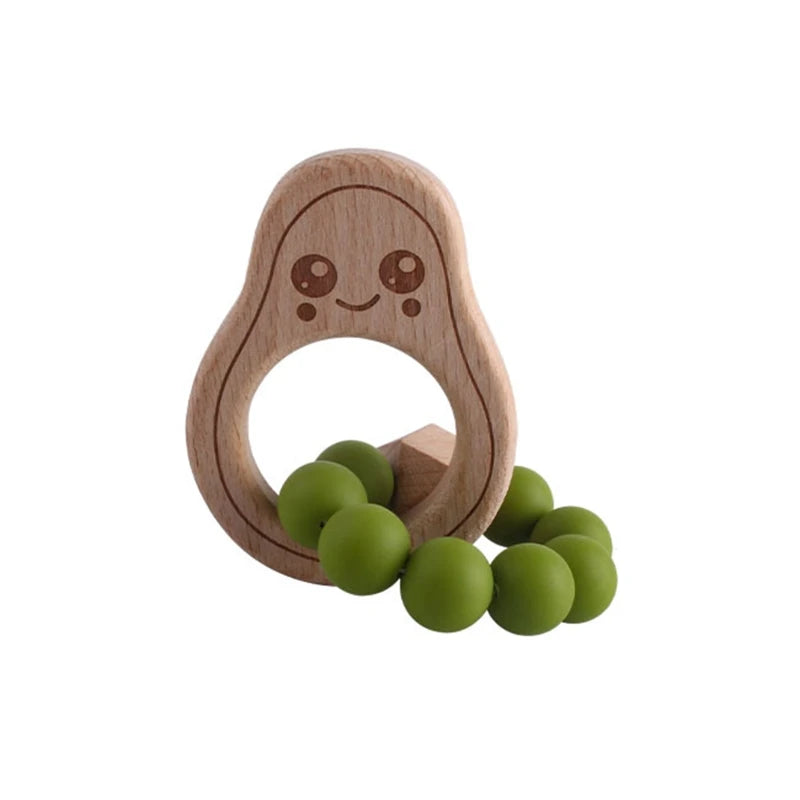 BPA Free Silicone Beads Baby Teether Baby Beech Wooden Avocado