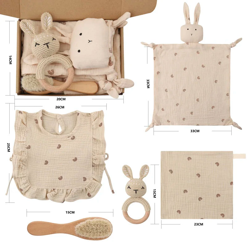 Newborn Teething Toy & Cotton Bib Wooden Set