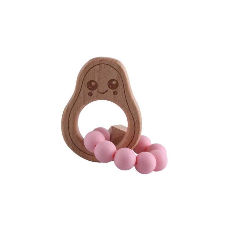 BPA Free Silicone Beads Baby Teether Baby Beech Wooden Avocado