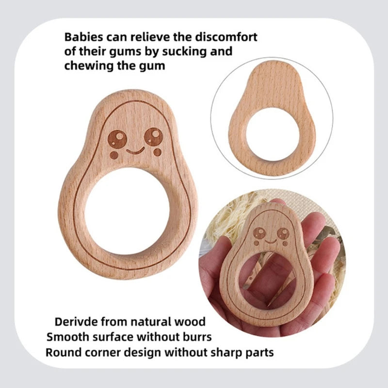 BPA Free Silicone Beads Baby Teether Baby Beech Wooden Avocado