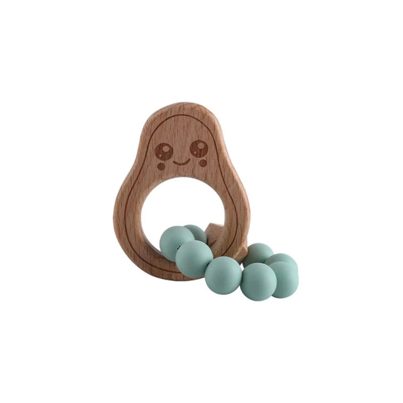 BPA Free Silicone Beads Baby Teether Baby Beech Wooden Avocado
