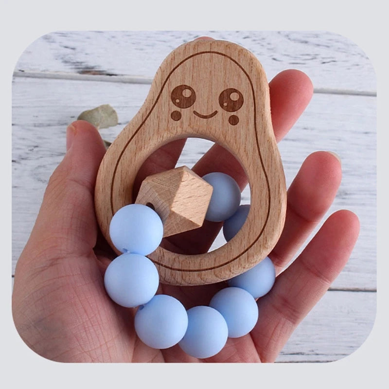 BPA Free Silicone Beads Baby Teether Baby Beech Wooden Avocado