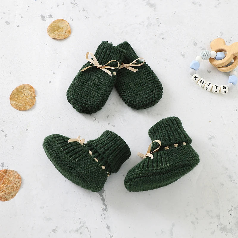 +More Colors - Yarn Baby Shoes & Gloves Set – Knit Newborn Boots & Mittens for Girls & Boys