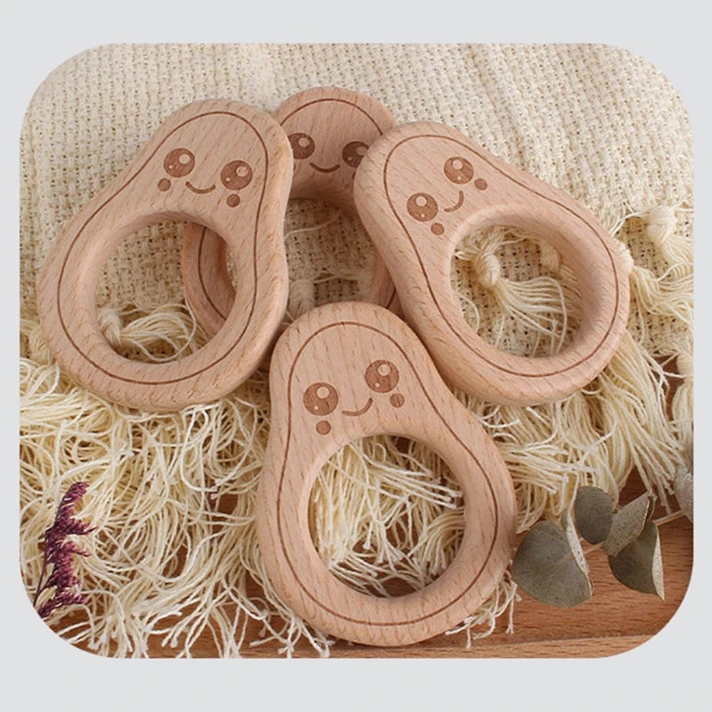 BPA Free Silicone Beads Baby Teether Baby Beech Wooden Avocado