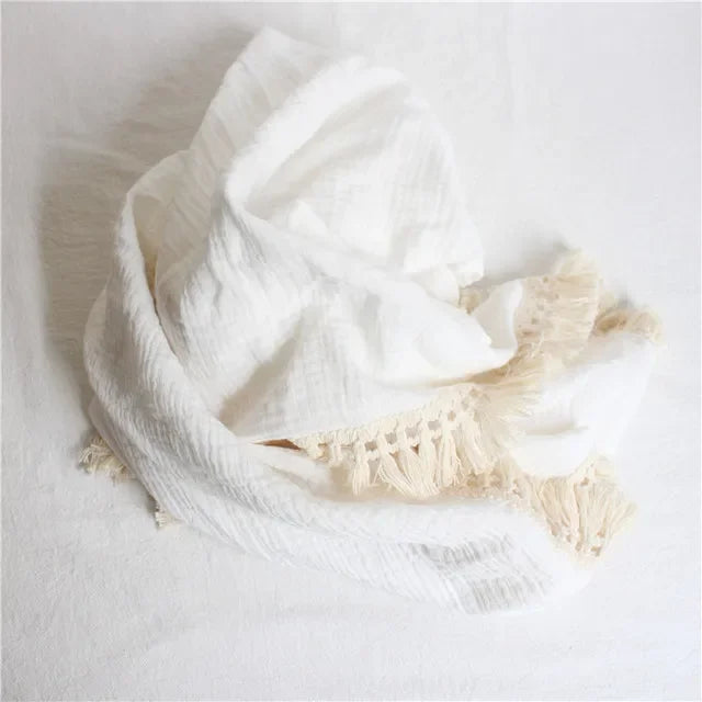 100% Muslin Cotton Tassel Receiving Blanket - Quilt - Baby Blanket