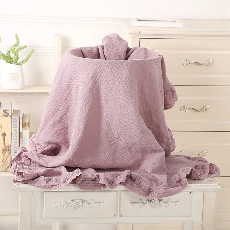 Ruffled Muslin Swaddle Blanket for New Born Infant Bedding Organic Baby Essentials