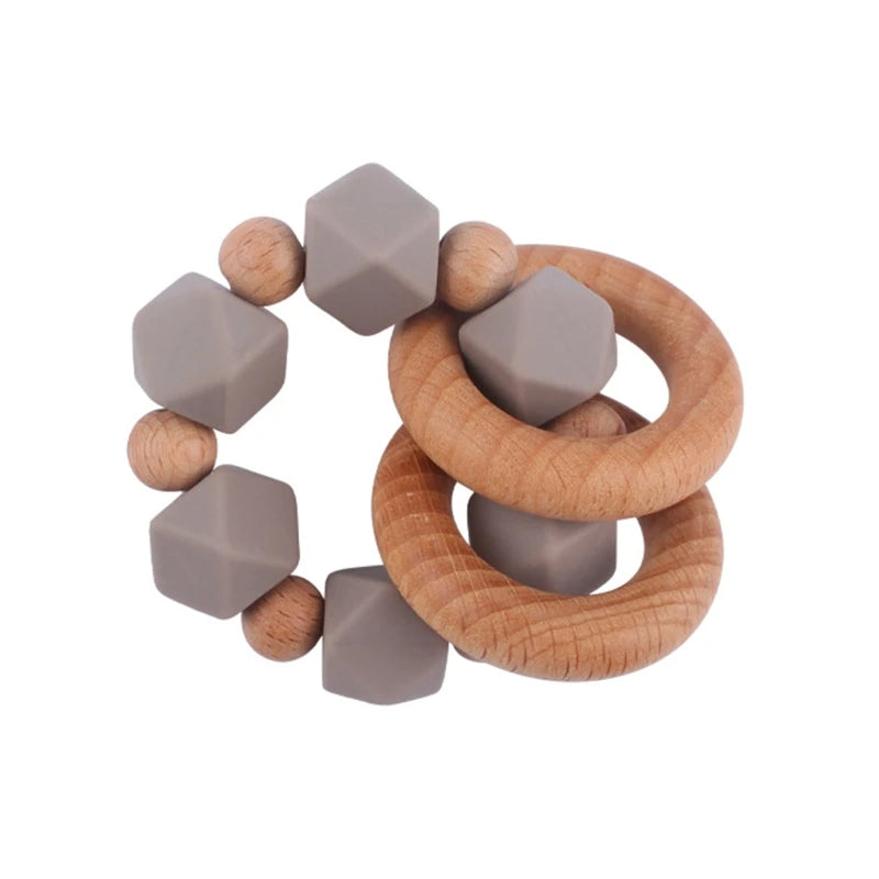 BPA Free Silicone Beads Baby Teether Baby Beech Wooden Avocado