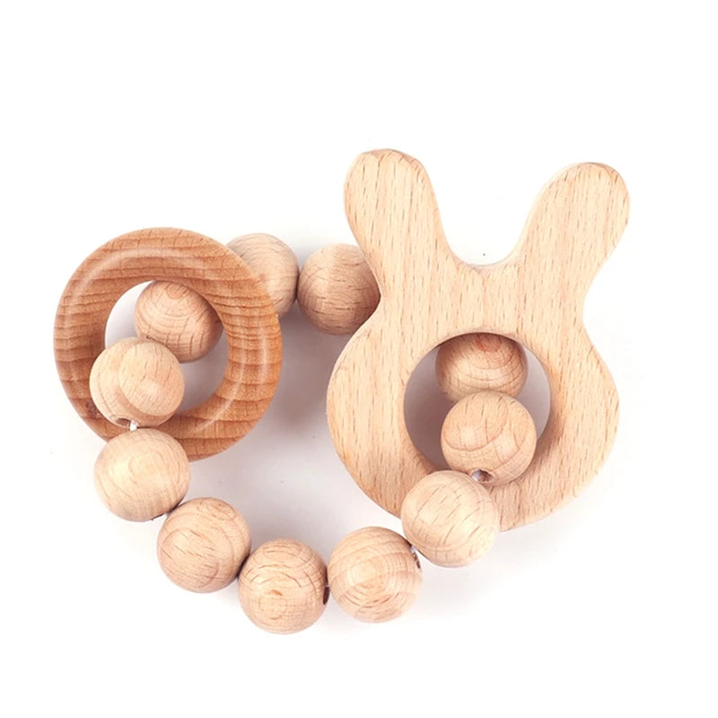 BPA Free Silicone Beads Baby Teether Baby Beech Wooden Avocado