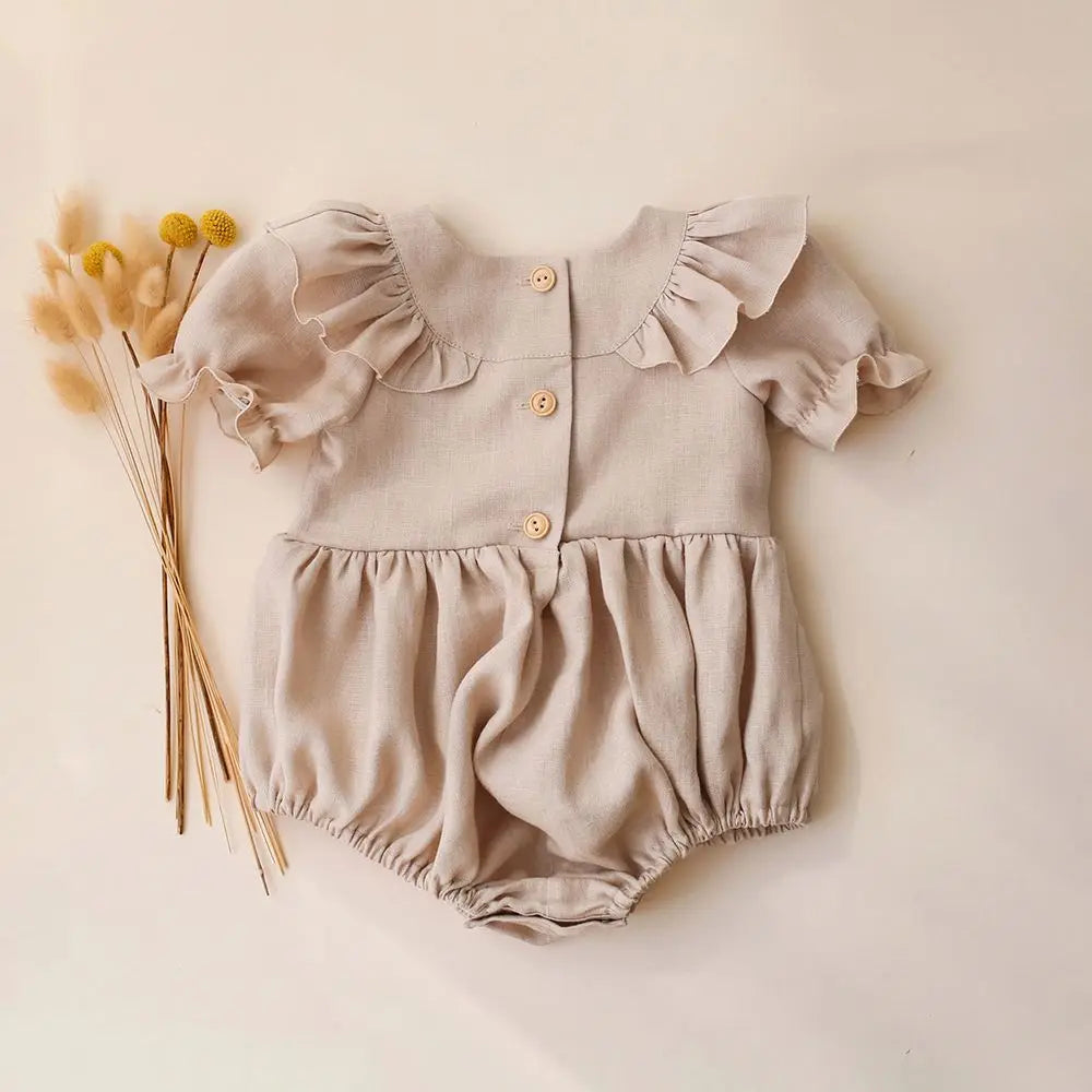 Cotton Linen Romper Ruffles Short Sleeve - Baby Clothes For Girl