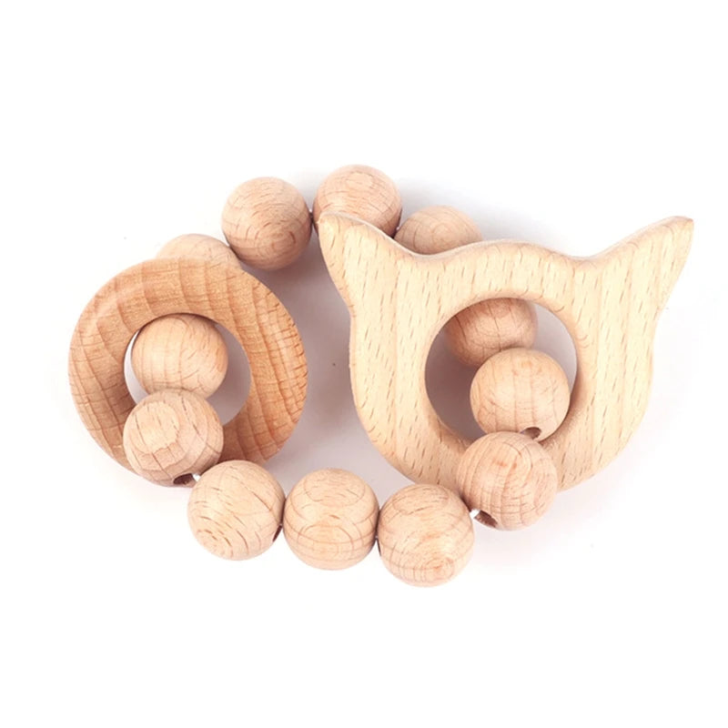 BPA Free Silicone Beads Baby Teether Baby Beech Wooden Avocado