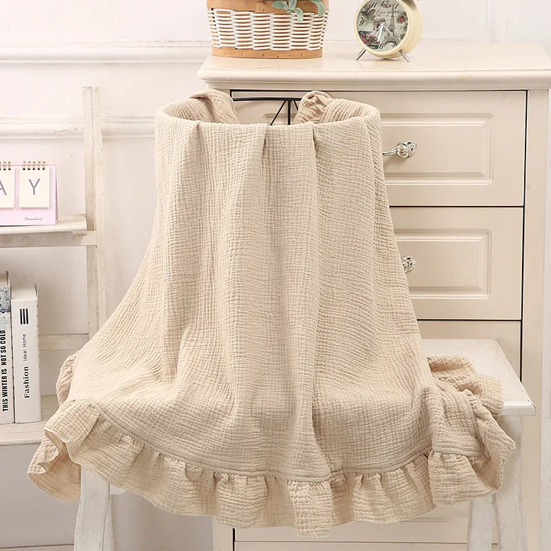 Ruffled Muslin Swaddle Blanket for New Born Infant Bedding Organic Baby Essentials