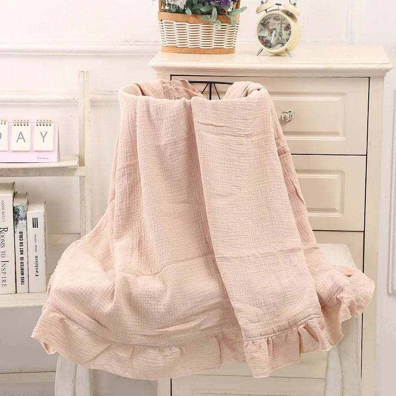 Ruffled Muslin Swaddle Blanket for New Born Infant Bedding Organic Baby Essentials