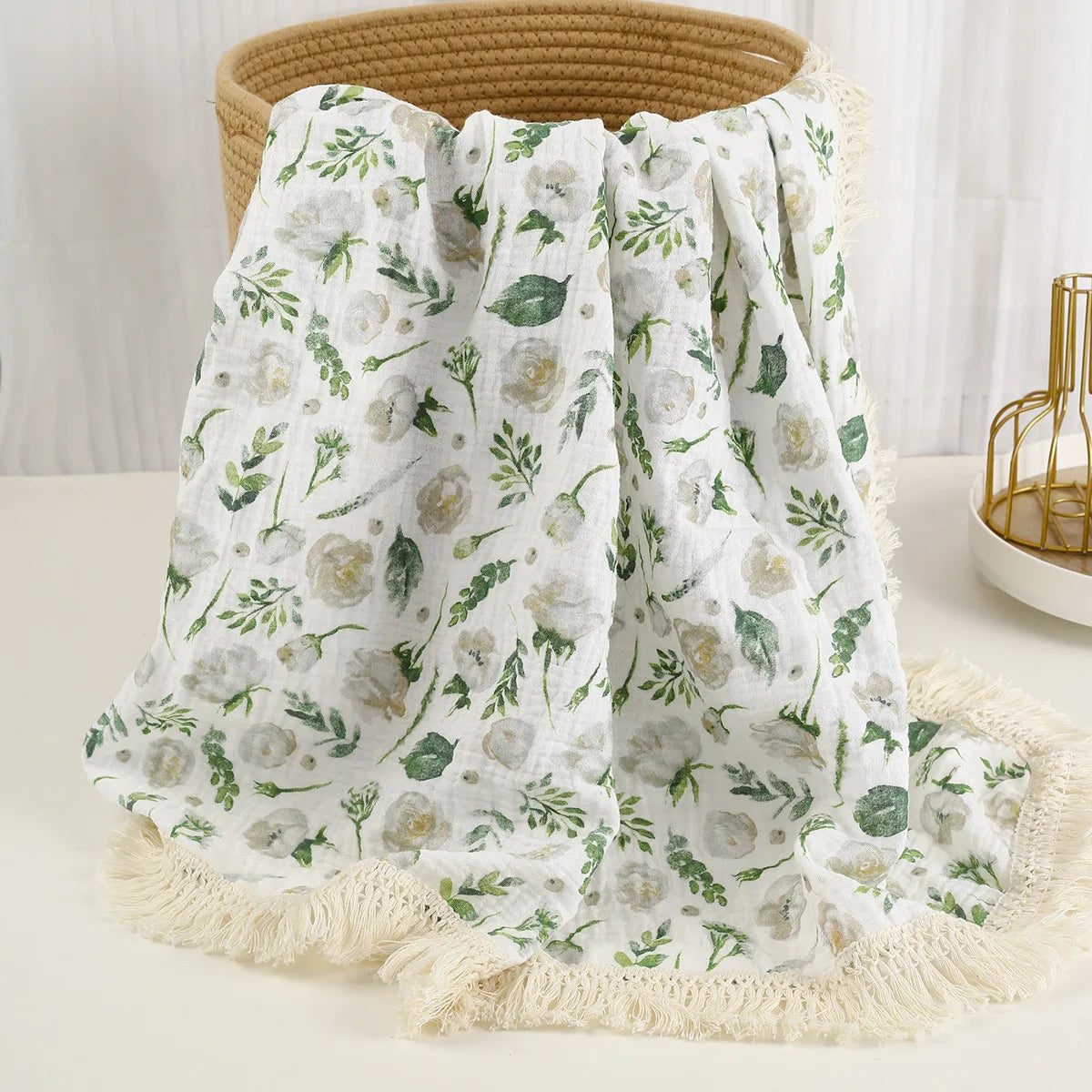 100% Muslin Cotton Tassel Receiving Blanket - Quilt - Baby Blanket