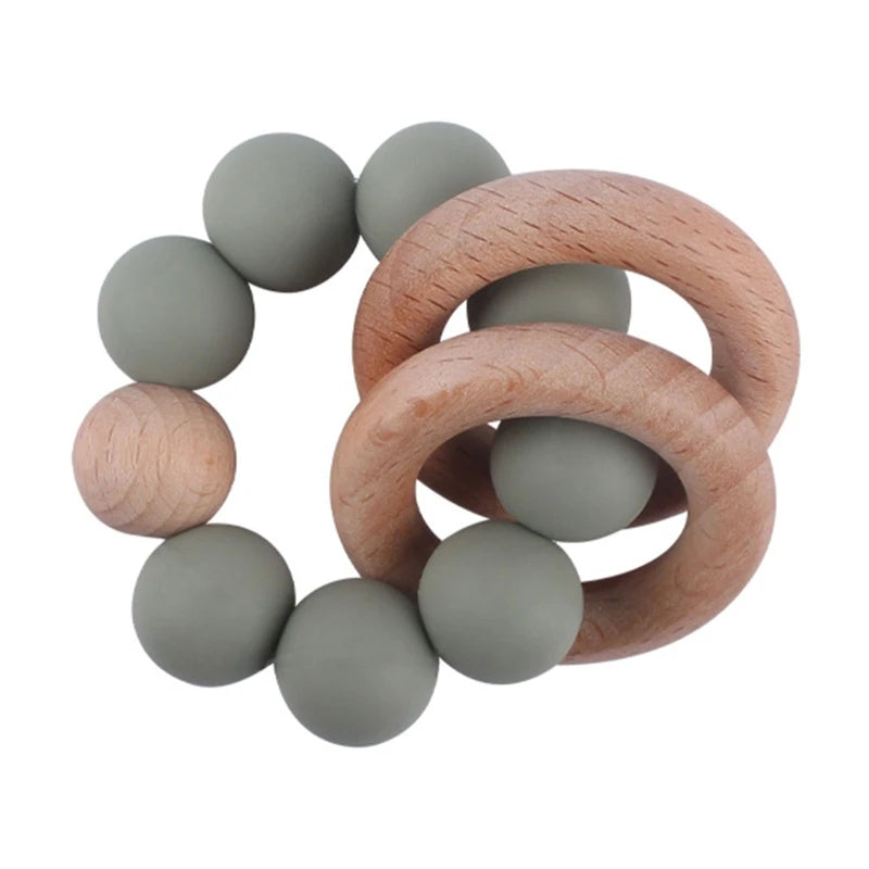 BPA Free Silicone Beads Baby Teether Baby Beech Wooden Avocado