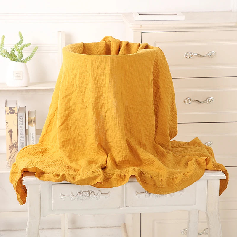 Ruffled Muslin Swaddle Blanket for New Born Infant Bedding Organic Baby Essentials