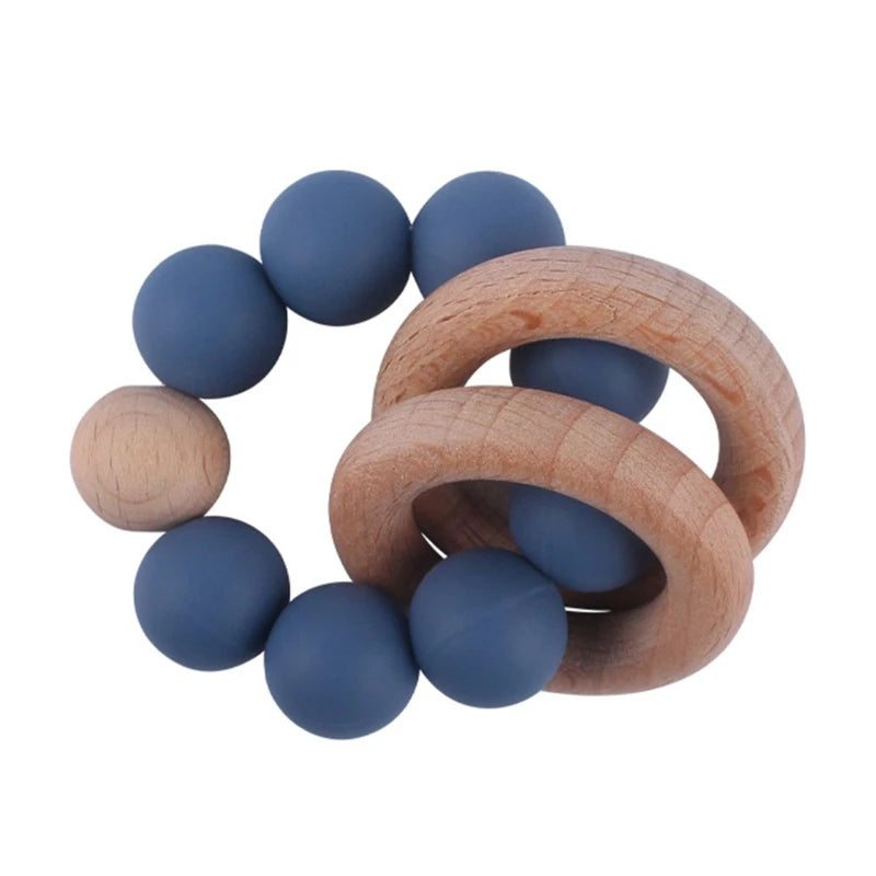 BPA Free Silicone Beads Baby Teether Baby Beech Wooden Avocado