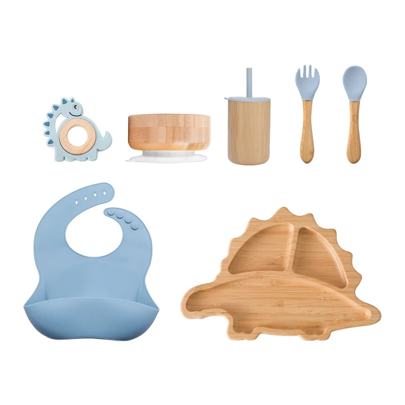 +More Colors - 7pcs Silicone Toddler Bamboo Dinnerware Feeding Set