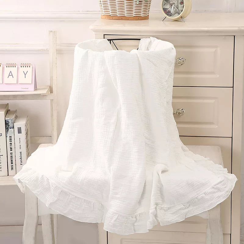Ruffled Muslin Swaddle Blanket for New Born Infant Bedding Organic Baby Essentials