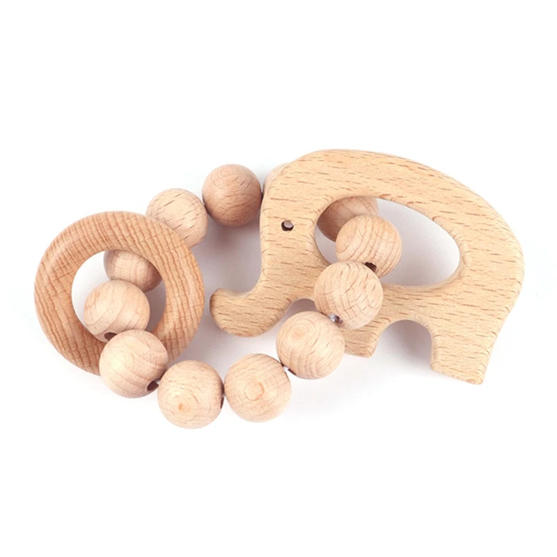 BPA Free Silicone Beads Baby Teether Baby Beech Wooden Avocado