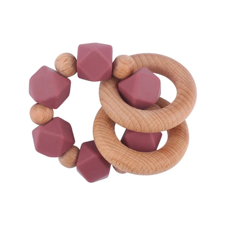 BPA Free Silicone Beads Baby Teether Baby Beech Wooden Avocado