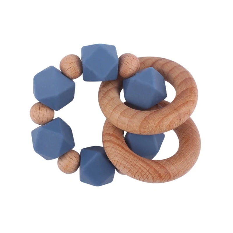 BPA Free Silicone Beads Baby Teether Baby Beech Wooden Avocado