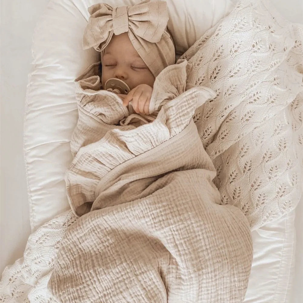 Ruffled Muslin Swaddle Blanket for New Born Infant Bedding Organic Baby Essentials Newborn Receive Blanket Cotton