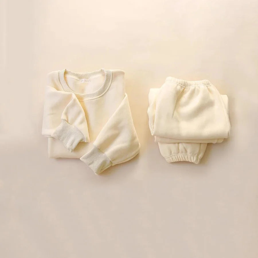 2Pcs Fleece Cotton Spandex Baby Clothes Sweatshirt + Pants