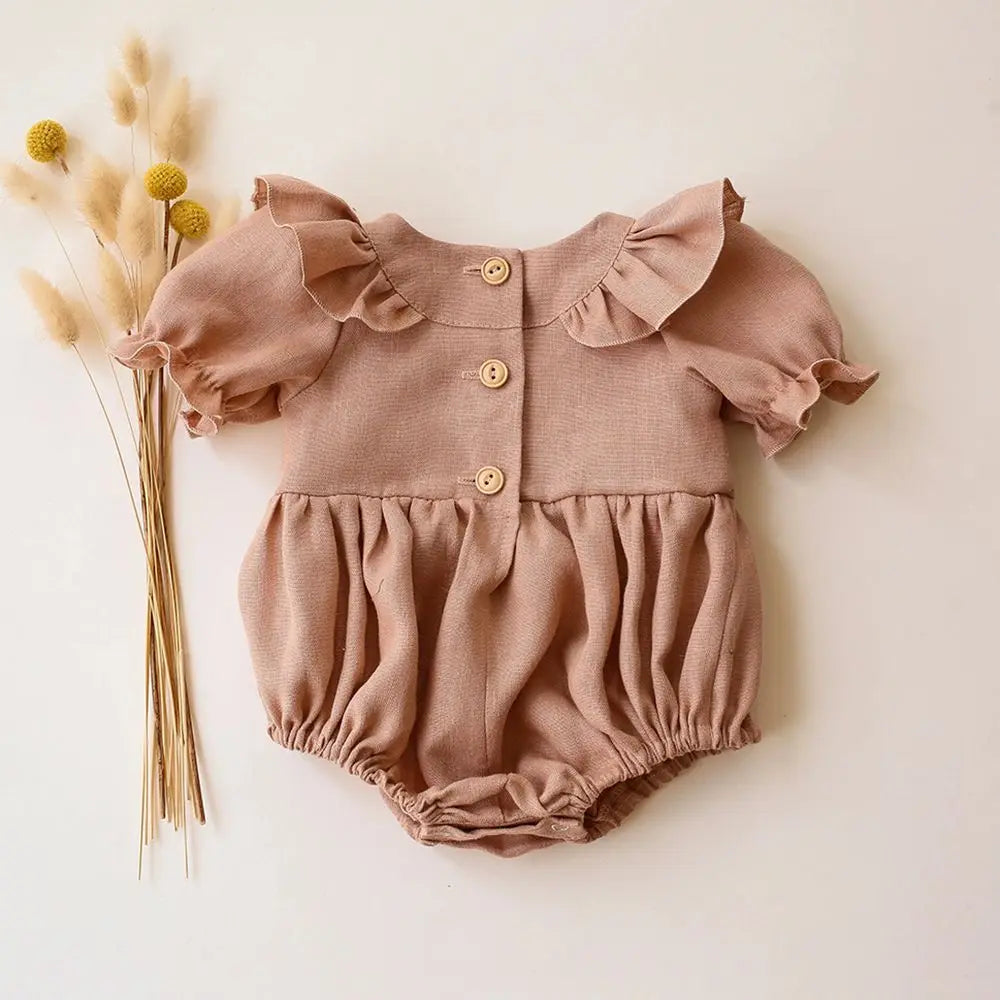 Cotton Linen Romper Ruffles Short Sleeve - Baby Clothes For Girl