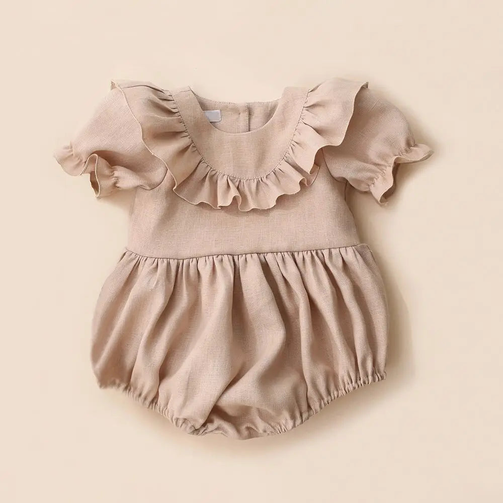 Cotton Linen Romper Ruffles Short Sleeve - Baby Clothes For Girl