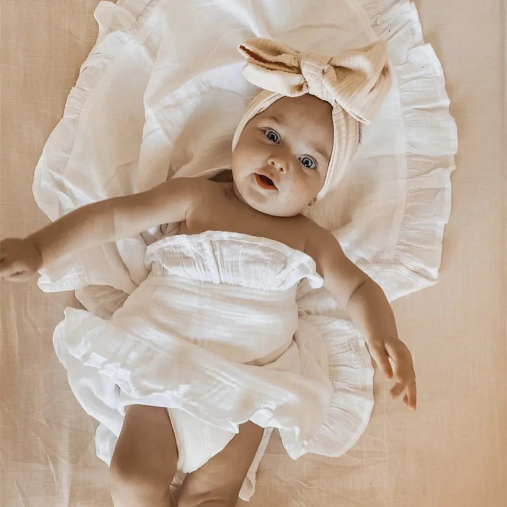 Ruffled Muslin Swaddle Blanket for New Born Infant Bedding Organic Baby Essentials