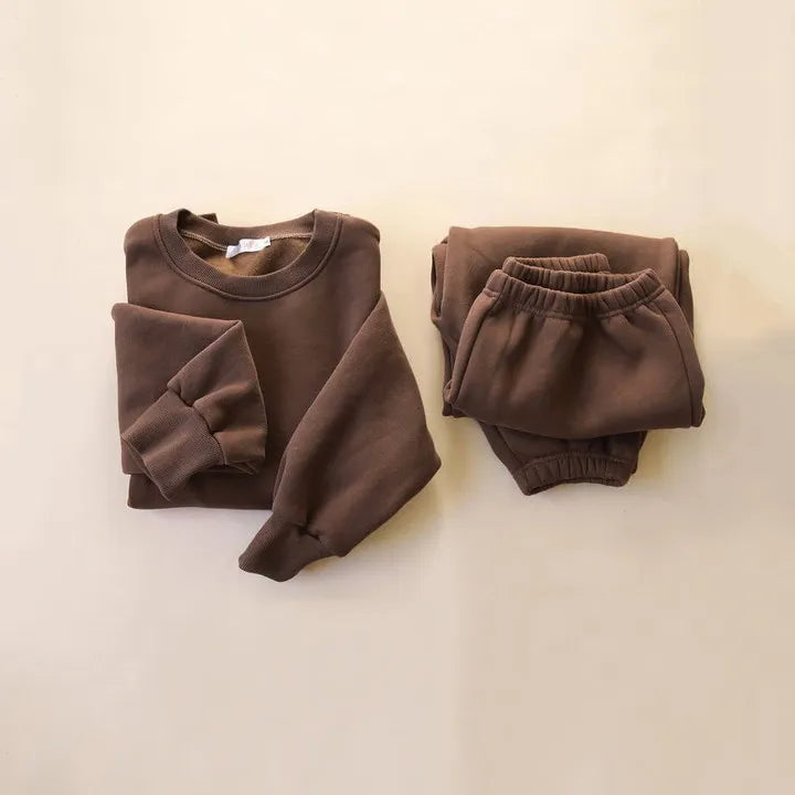2Pcs Fleece Cotton Spandex Baby Clothes Sweatshirt + Pants