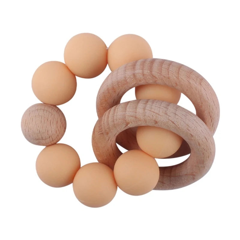 BPA Free Silicone Beads Baby Teether Baby Beech Wooden Avocado