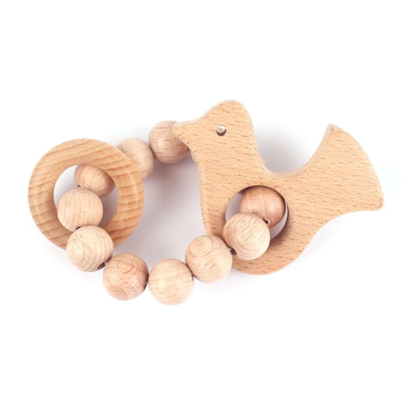 BPA Free Silicone Beads Baby Teether Baby Beech Wooden Avocado