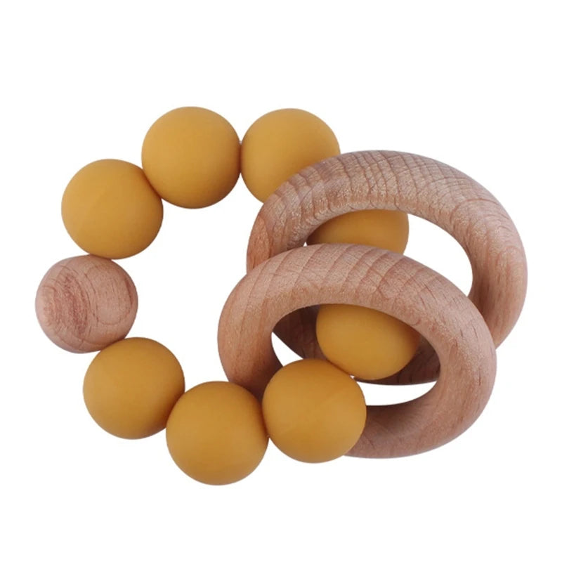 BPA Free Silicone Beads Baby Teether Baby Beech Wooden Avocado