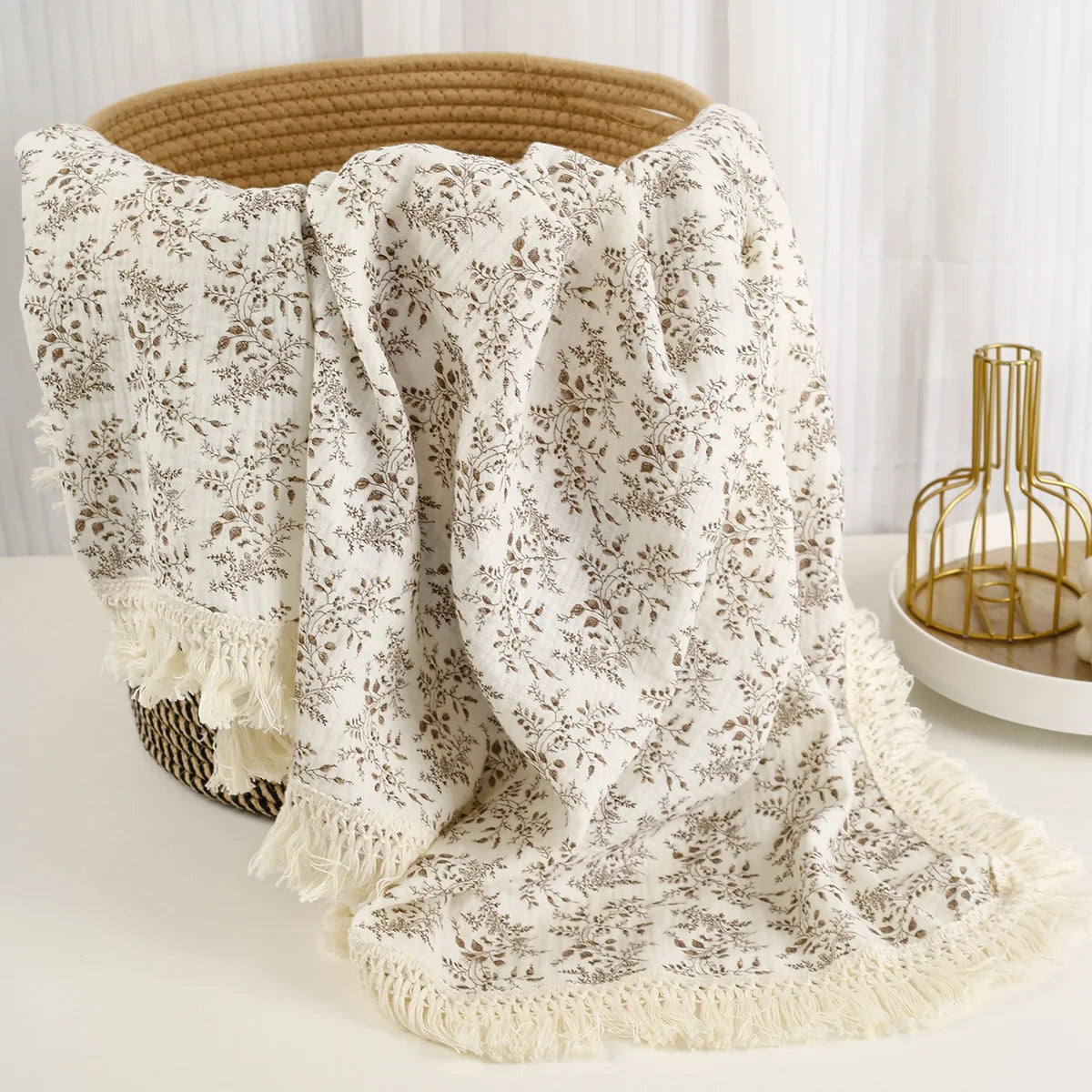100% Muslin Cotton Tassel Receiving Blanket - Quilt - Baby Blanket