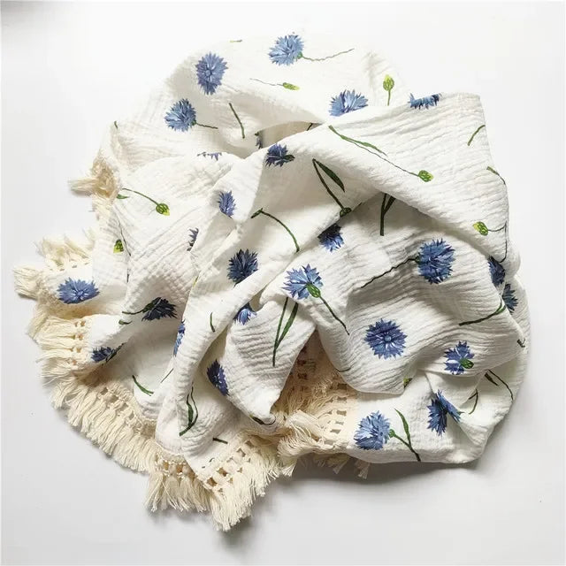 100% Muslin Cotton Tassel Receiving Blanket - Quilt - Baby Blanket