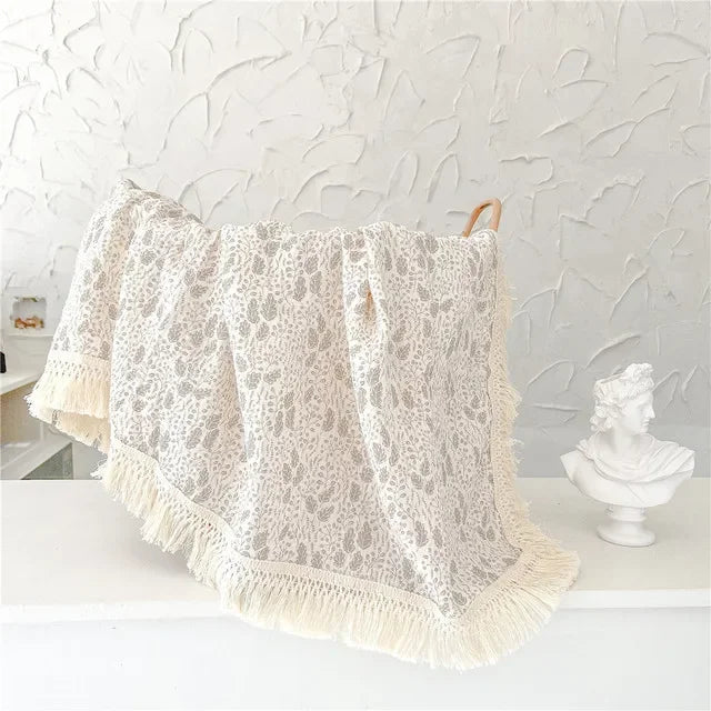 100% Muslin Cotton Tassel Receiving Blanket - Quilt - Baby Blanket