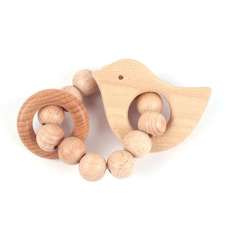 BPA Free Silicone Beads Baby Teether Baby Beech Wooden Avocado