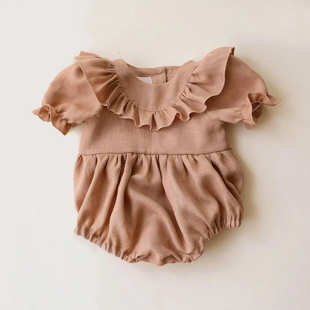 Cotton Linen Romper Ruffles Short Sleeve - Baby Clothes For Girl