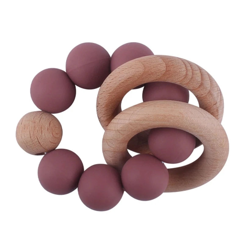 BPA Free Silicone Beads Baby Teether Baby Beech Wooden Avocado