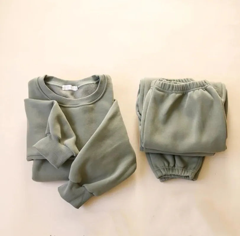 2Pcs Fleece Cotton Spandex Baby Clothes Sweatshirt + Pants