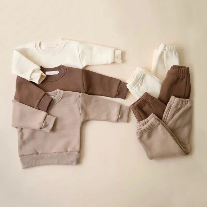 2Pcs Fleece Cotton Spandex Baby Clothes Sweatshirt + Pants