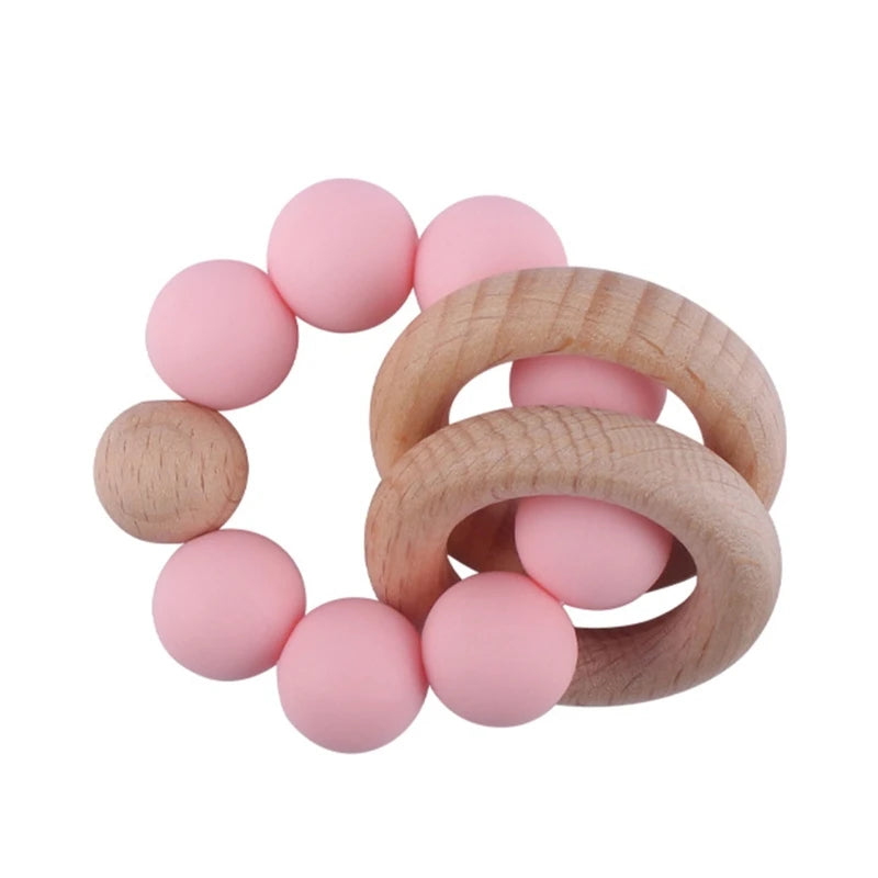 BPA Free Silicone Beads Baby Teether Baby Beech Wooden Avocado