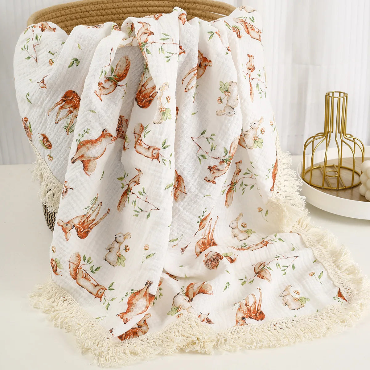 100% Muslin Cotton Tassel Receiving Blanket - Quilt - Baby Blanket