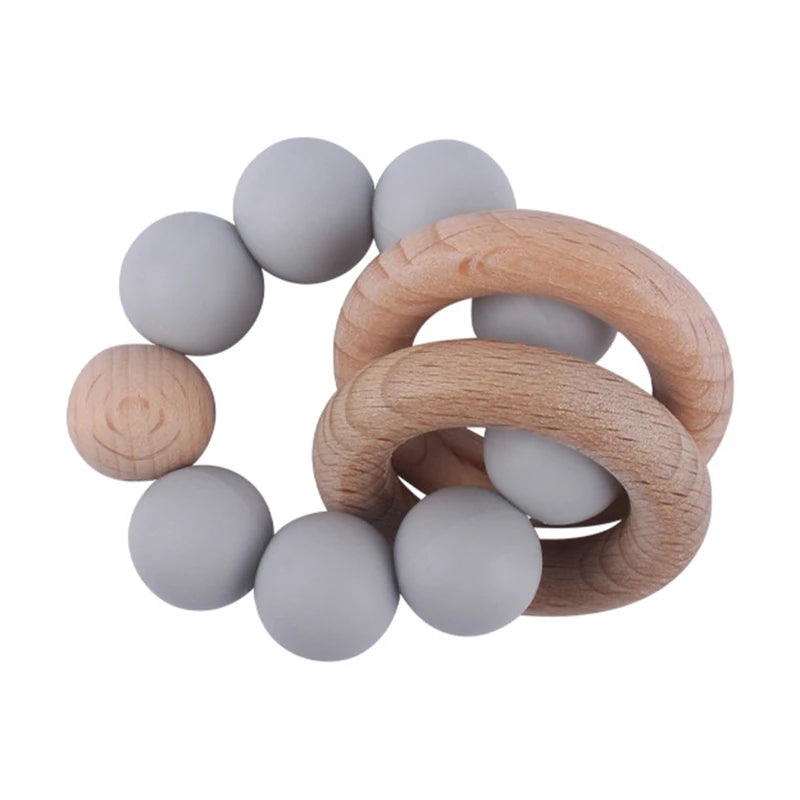 BPA Free Silicone Beads Baby Teether Baby Beech Wooden Avocado