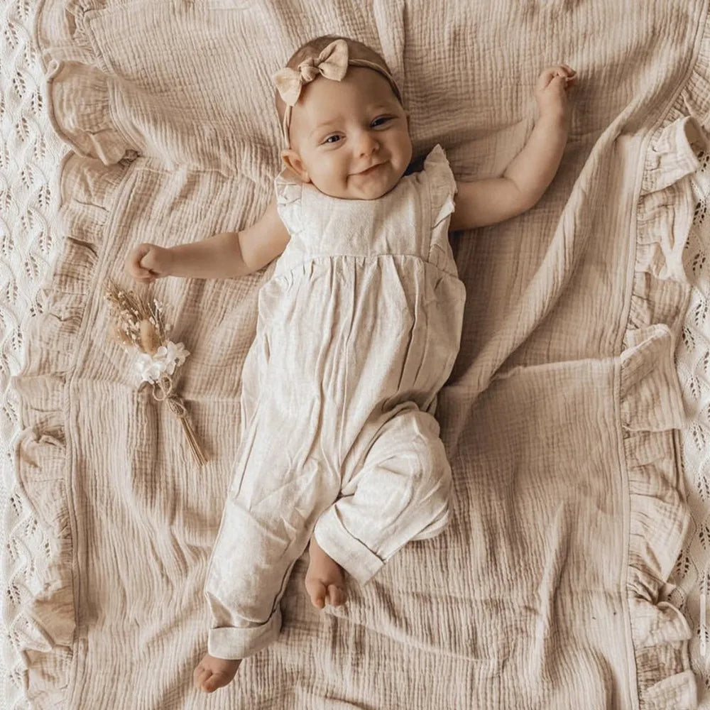 Ruffled Muslin Swaddle Blanket for New Born Infant Bedding Organic Baby Essentials