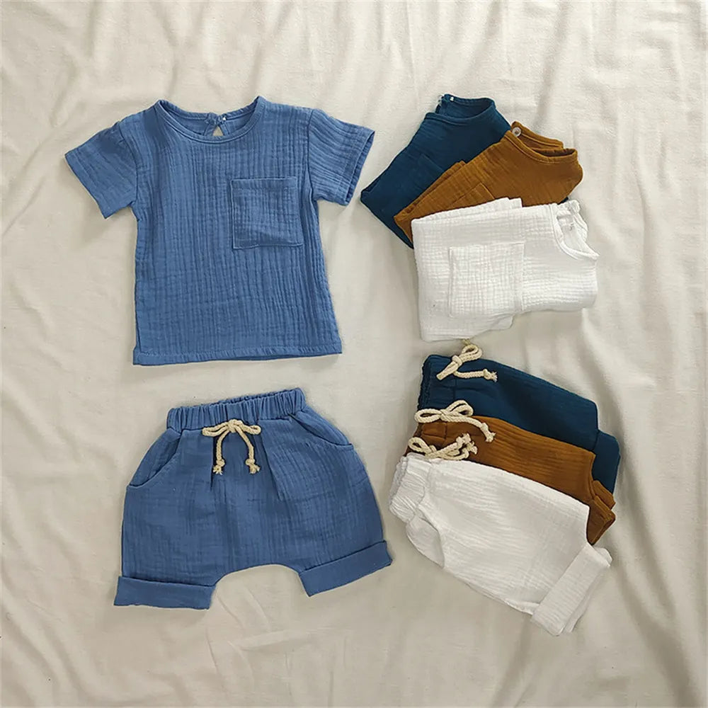 Organic Cotton Baby Clothes Set Summer Casual Tops Shorts for Boys Girls Baby Essentials